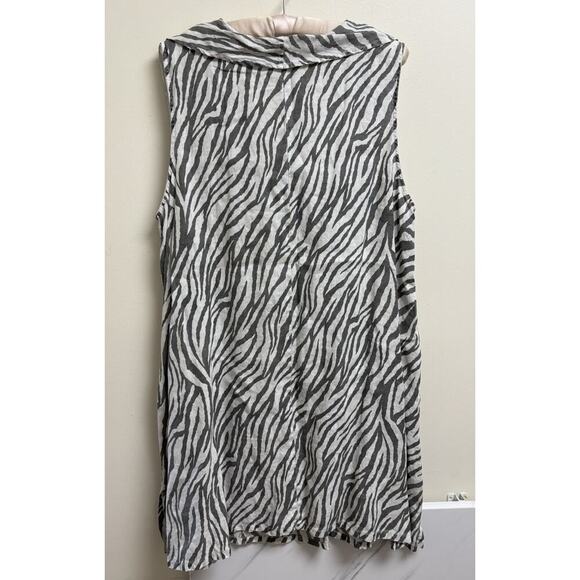 Match Point XL Zebra Print Linen Swing Dress Gray/White Pockets - Picture 2 of 4